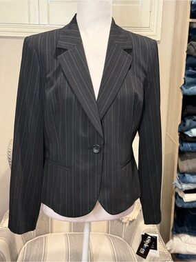 Style & Co. Black Pinstripe Single-Button Blazer